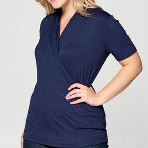 Navy Blue Wrap Plus Size Top